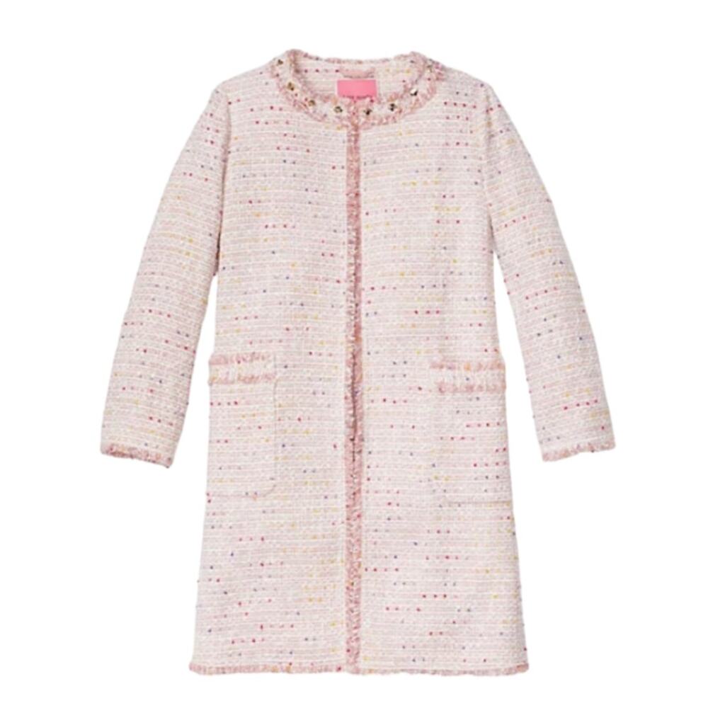 Kate Spade Mainline Tweed Long Jacket Coat Pink/ Multicolor